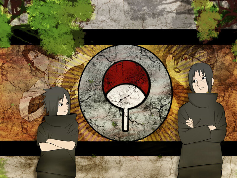 Sasuke and Itachi with Sharingan symbol