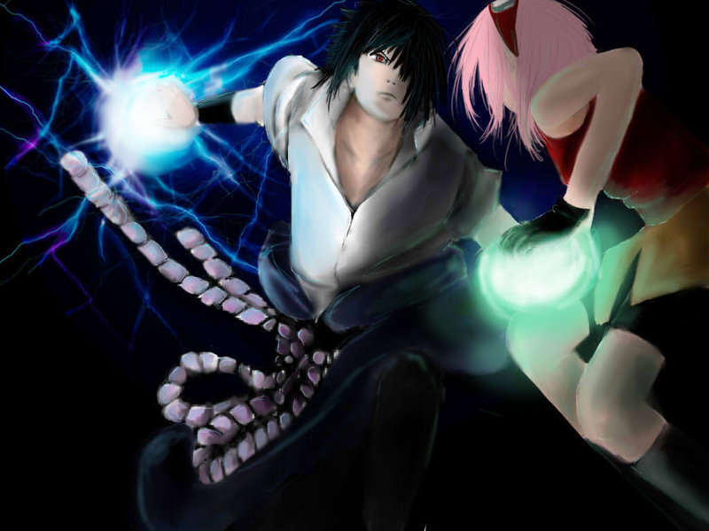 Sasuke and Sakura in battle