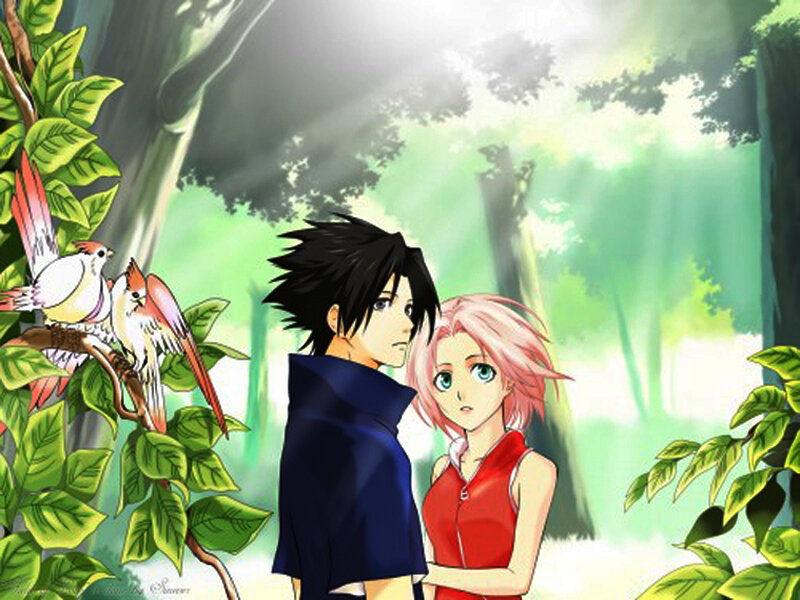 Sasuke and Sakura in the forest