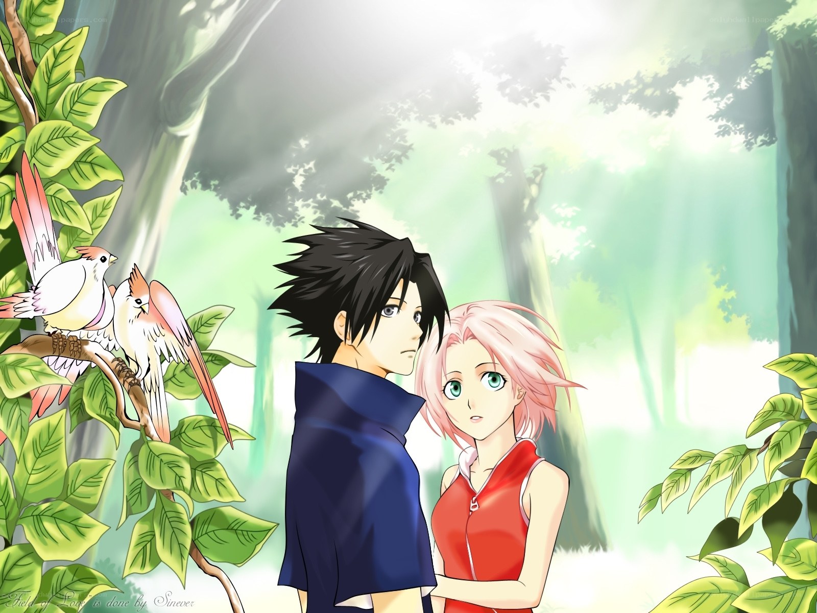 Sasuke and Sakura in the forest