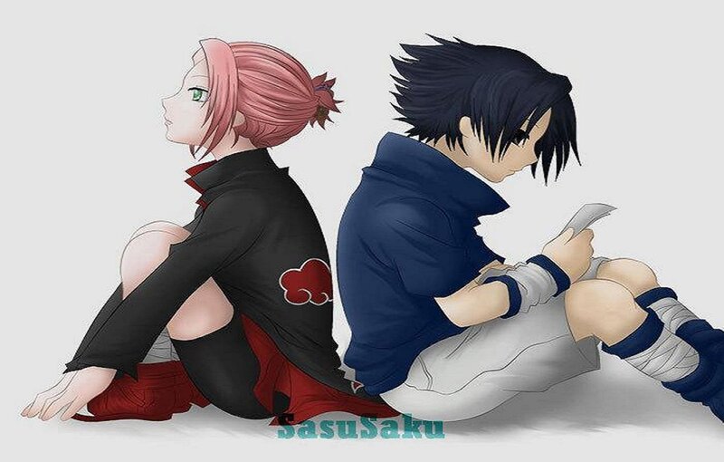 Sasuke and Sakura sitting back to back