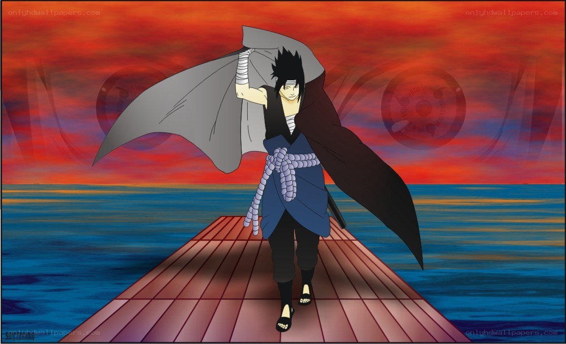 Sasuke on a pier at sunset
