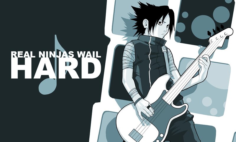 Sasuke playing bass guitar