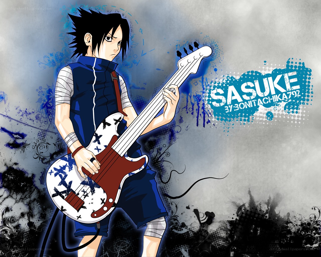 Sasuke playing bass guitar