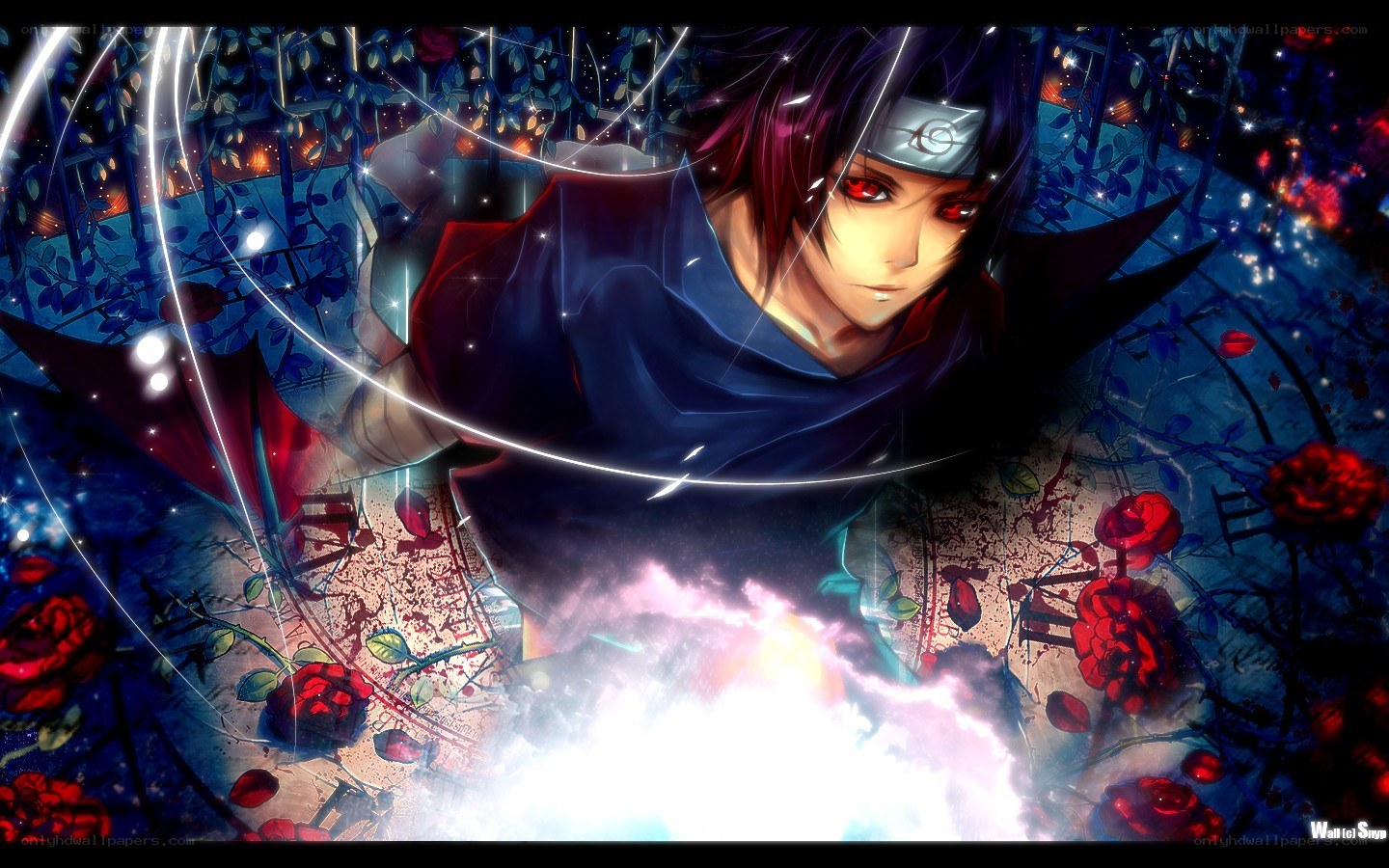 Sasuke Uchiha in a rose garden