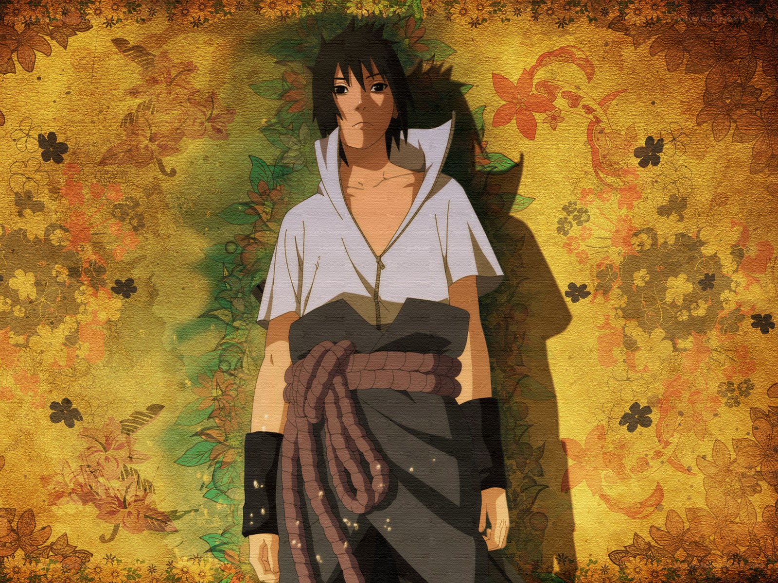Sasuke Uchiha in floral background