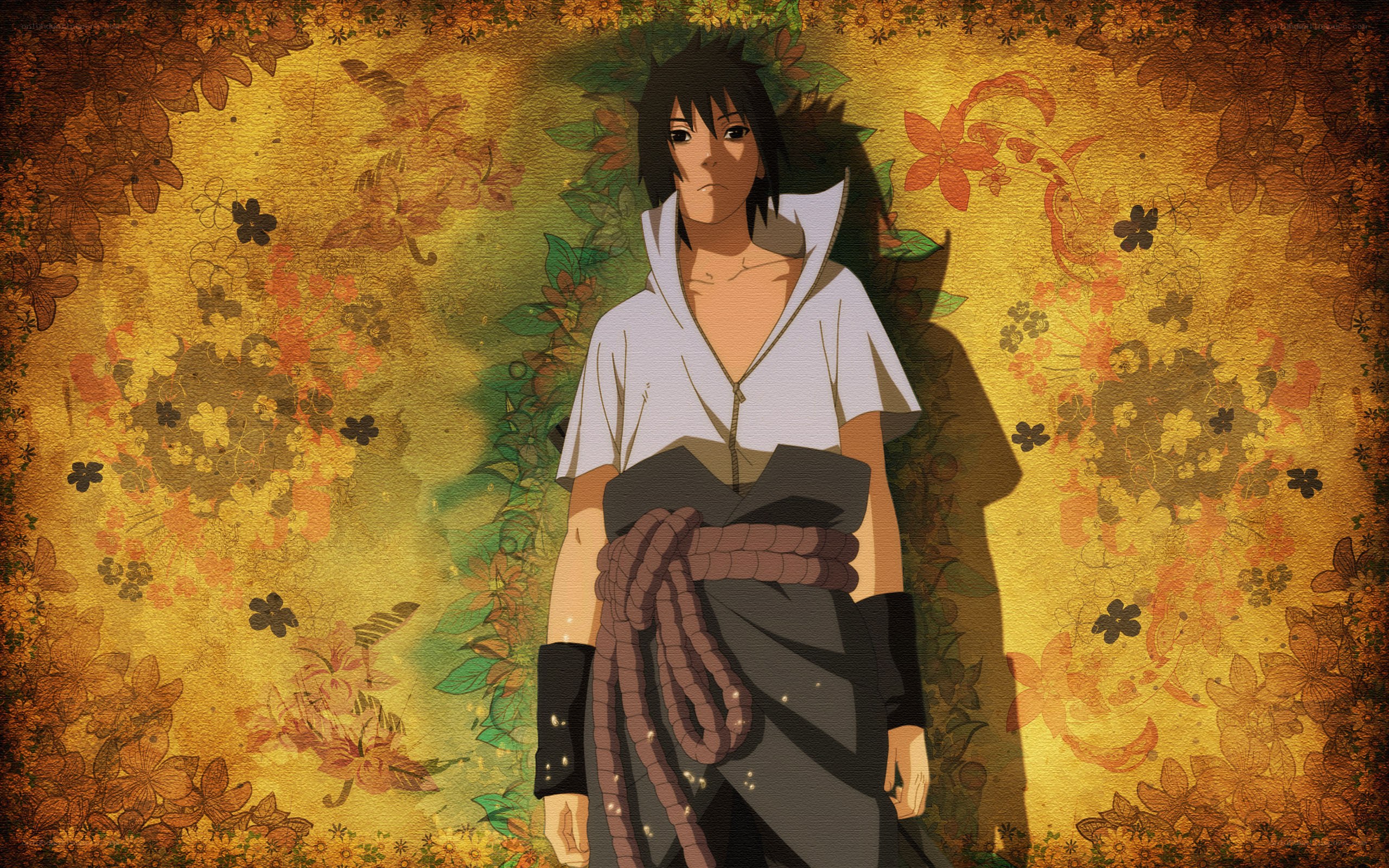 Sasuke Uchiha in floral background