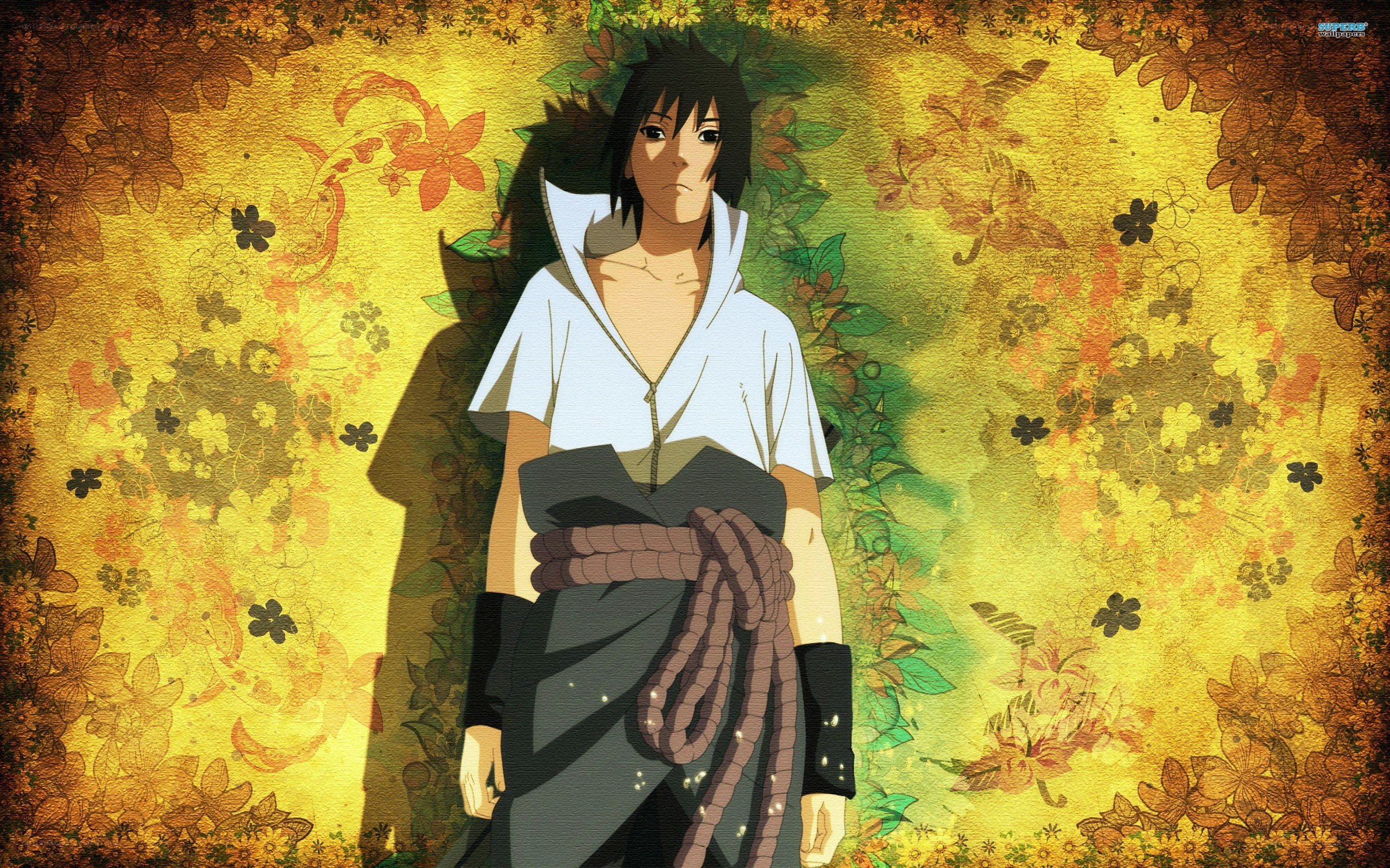 Sasuke Uchiha in floral setting