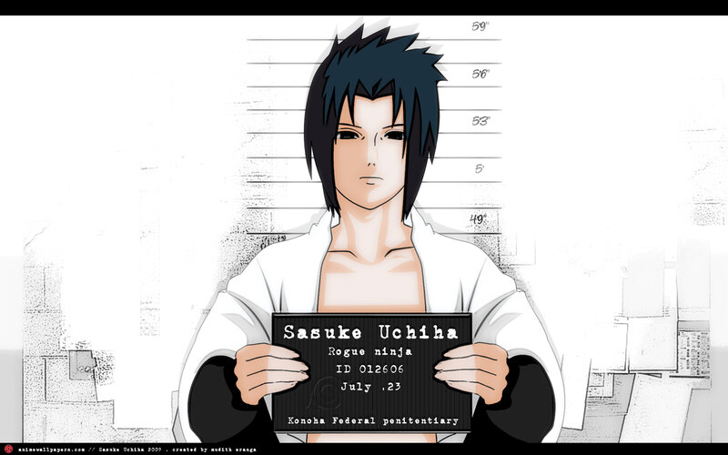 Sasuke Uchiha Mugshot — Black, Serious, Anime, Mugshot Sign