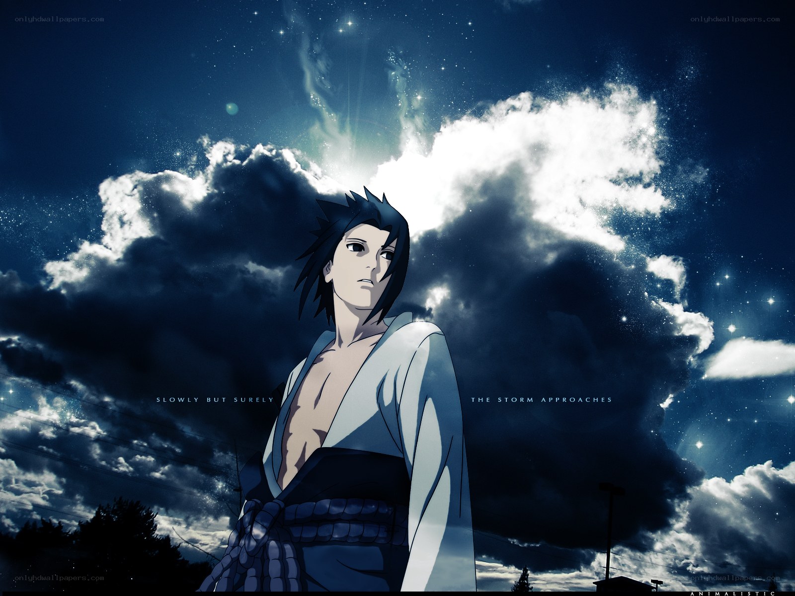Sasuke under stormy sky