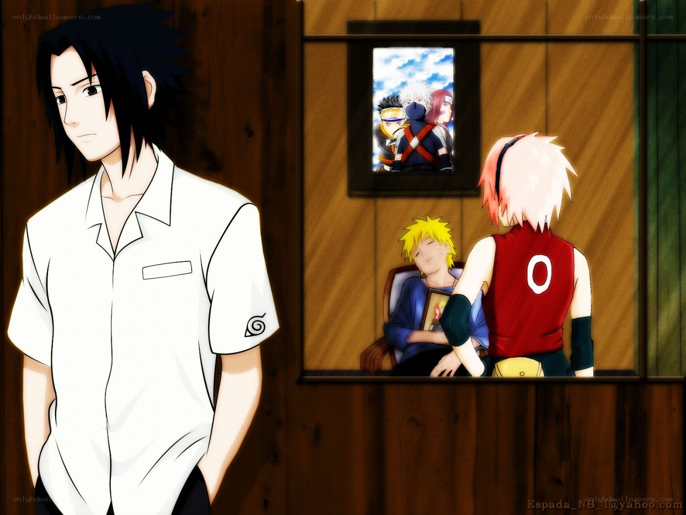 Sasuke watches Naruto and Sakura