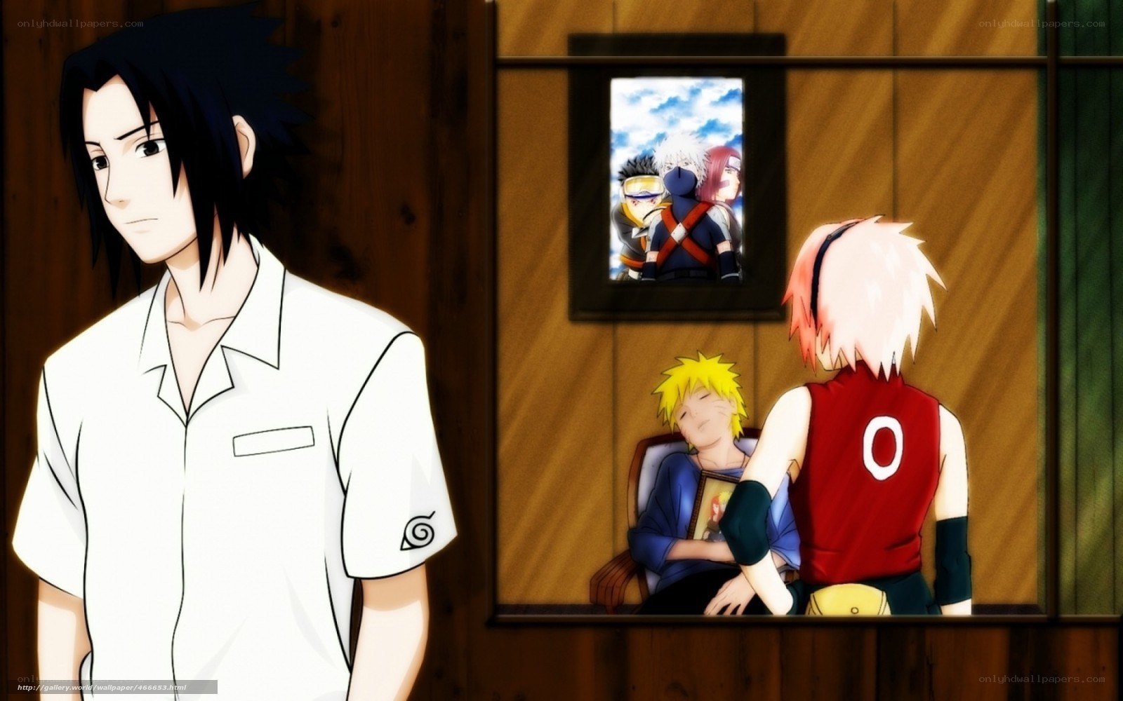 Sasuke watches Naruto and Sakura