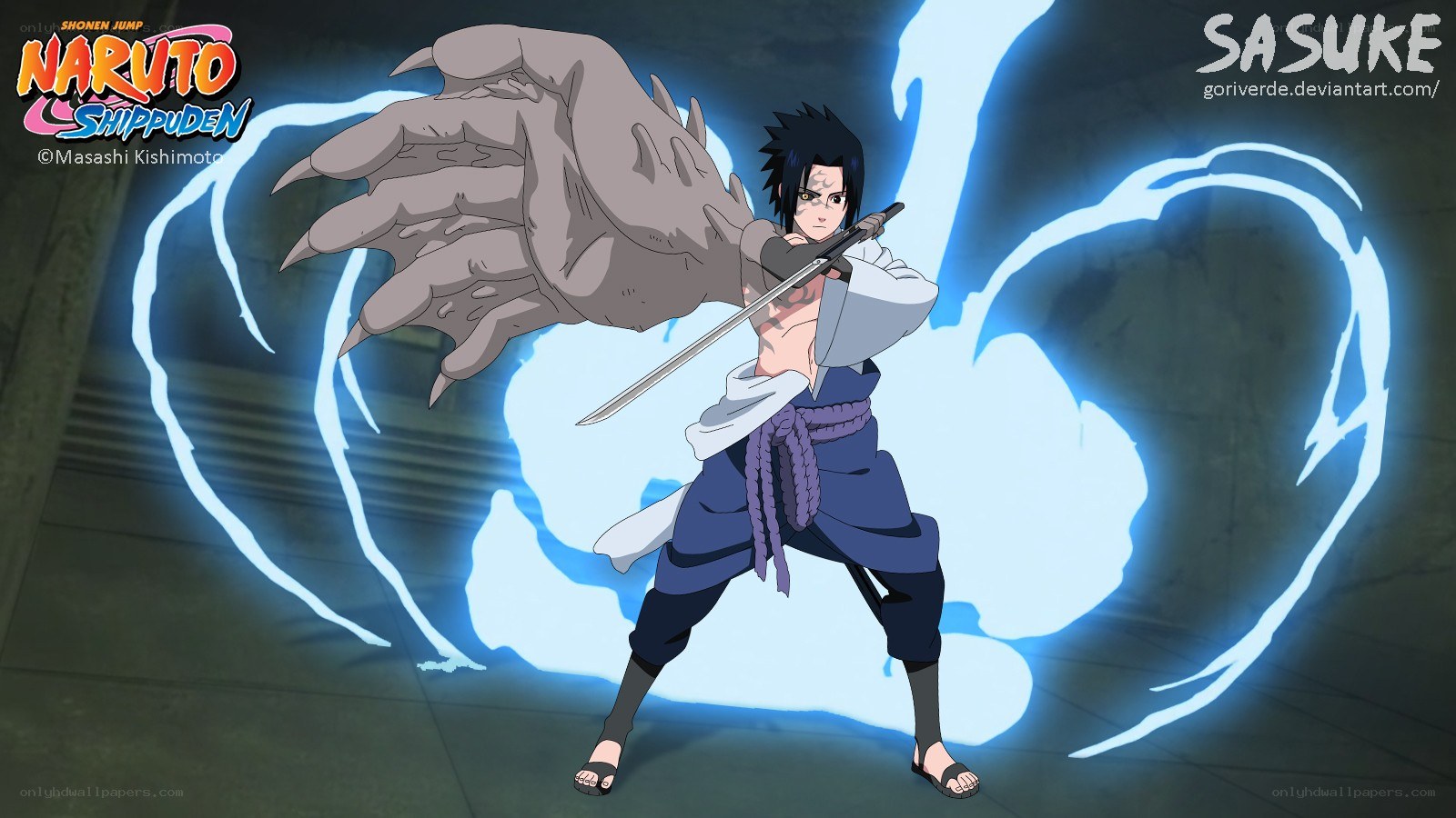 Sasuke with sword and chakra