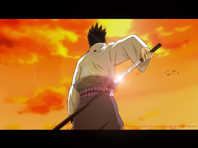 sasuke with sword at sunset