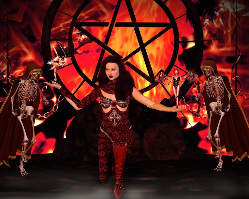 Satanic ritual with skeletons