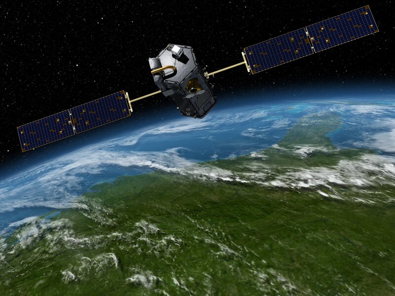Satellite Above Earth — Blue