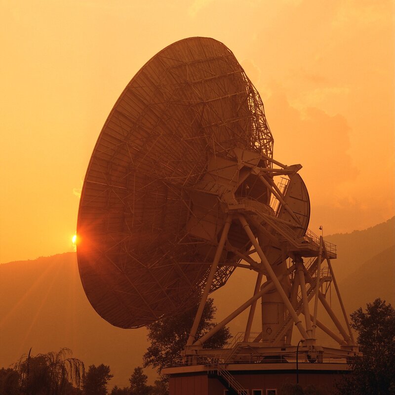 Satellite dish at sunset