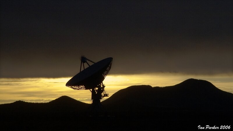 Satellite dish at sunset