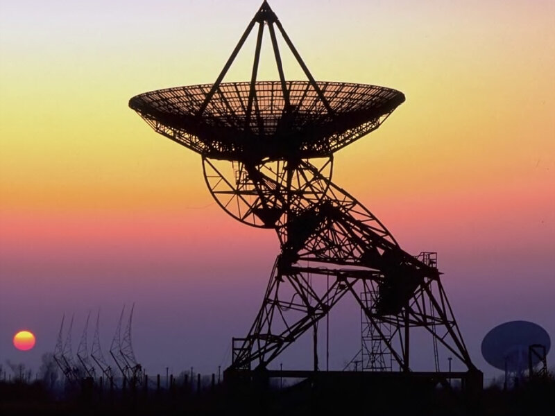 Satellite dish at sunset