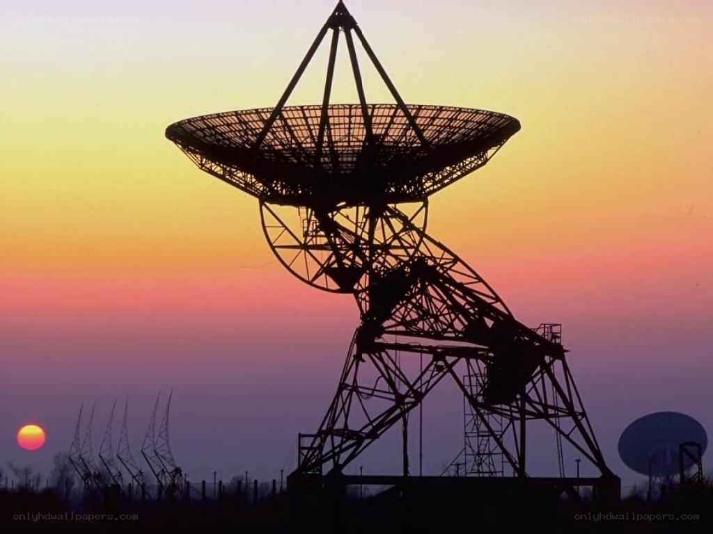 Satellite dish at sunset