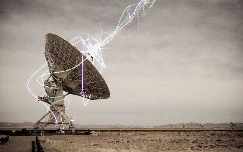 Satellite Dish in Desert — Gray