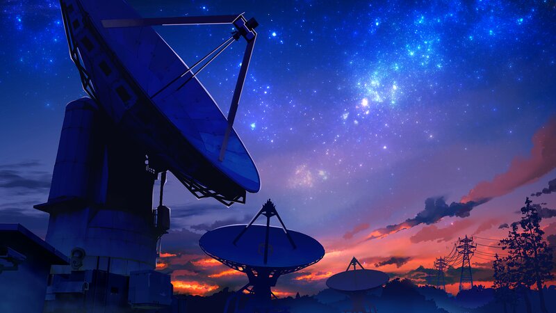 Satellite Dishes at Dusk — Blue, Dramatic