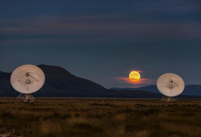 Satellite Dishes at Dusk — Blue
