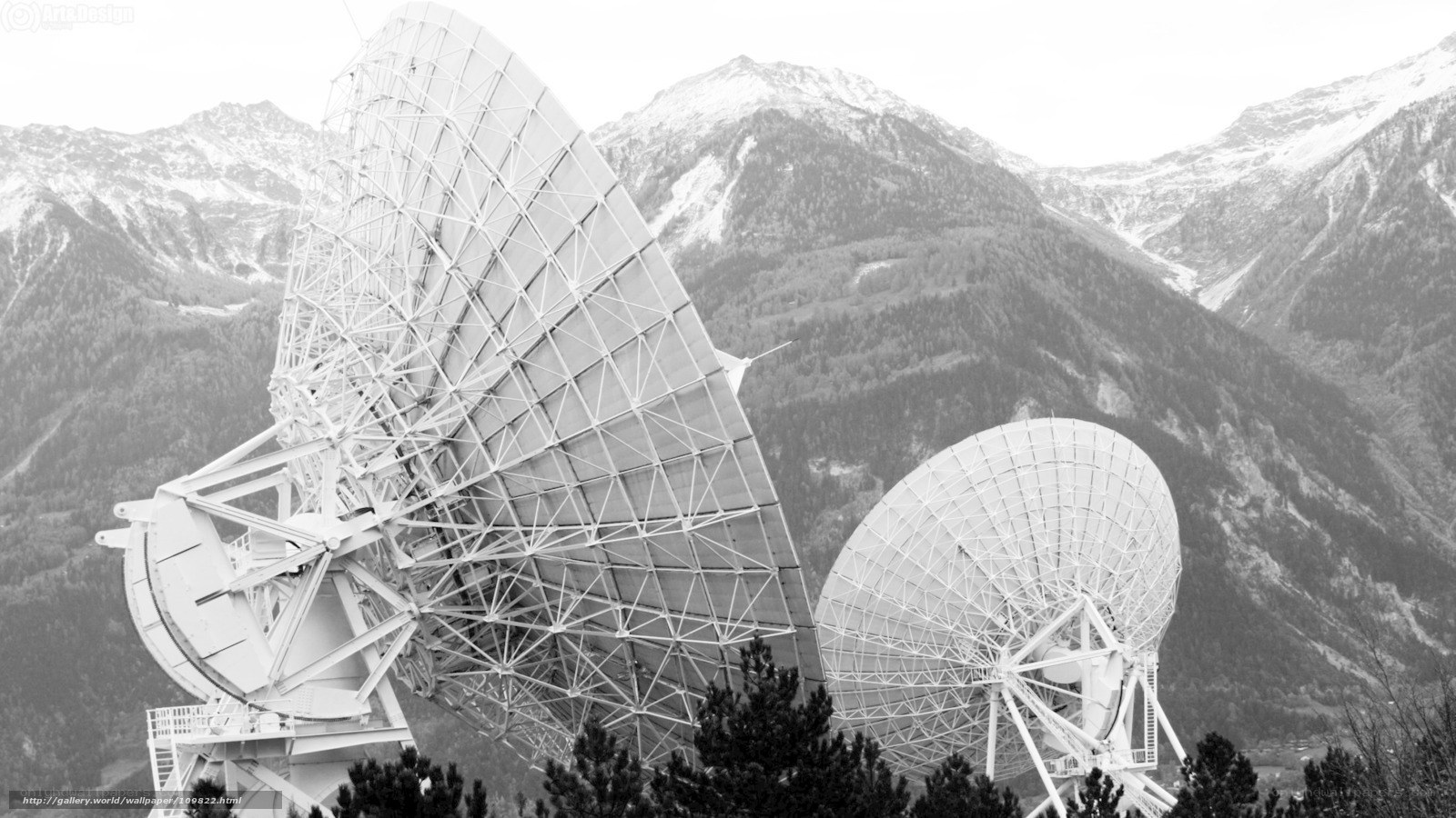 Satellite dishes in mountainous region