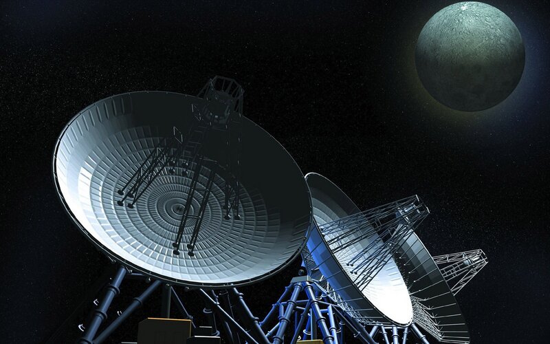Satellite dishes on alien planet