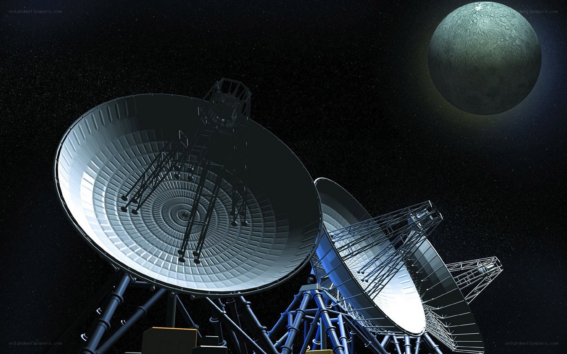 Satellite dishes on alien planet