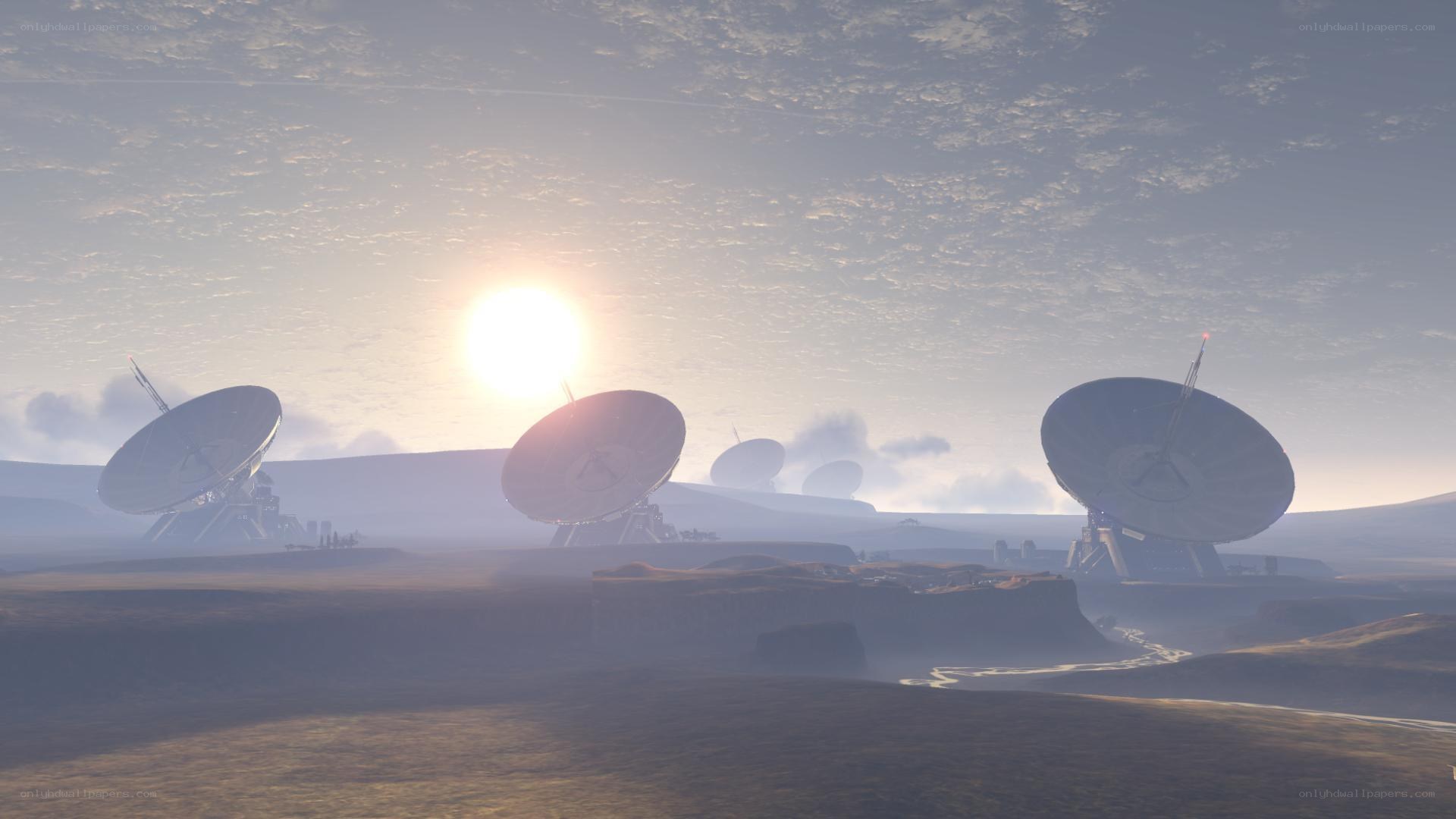 Satellite dishes on alien planet