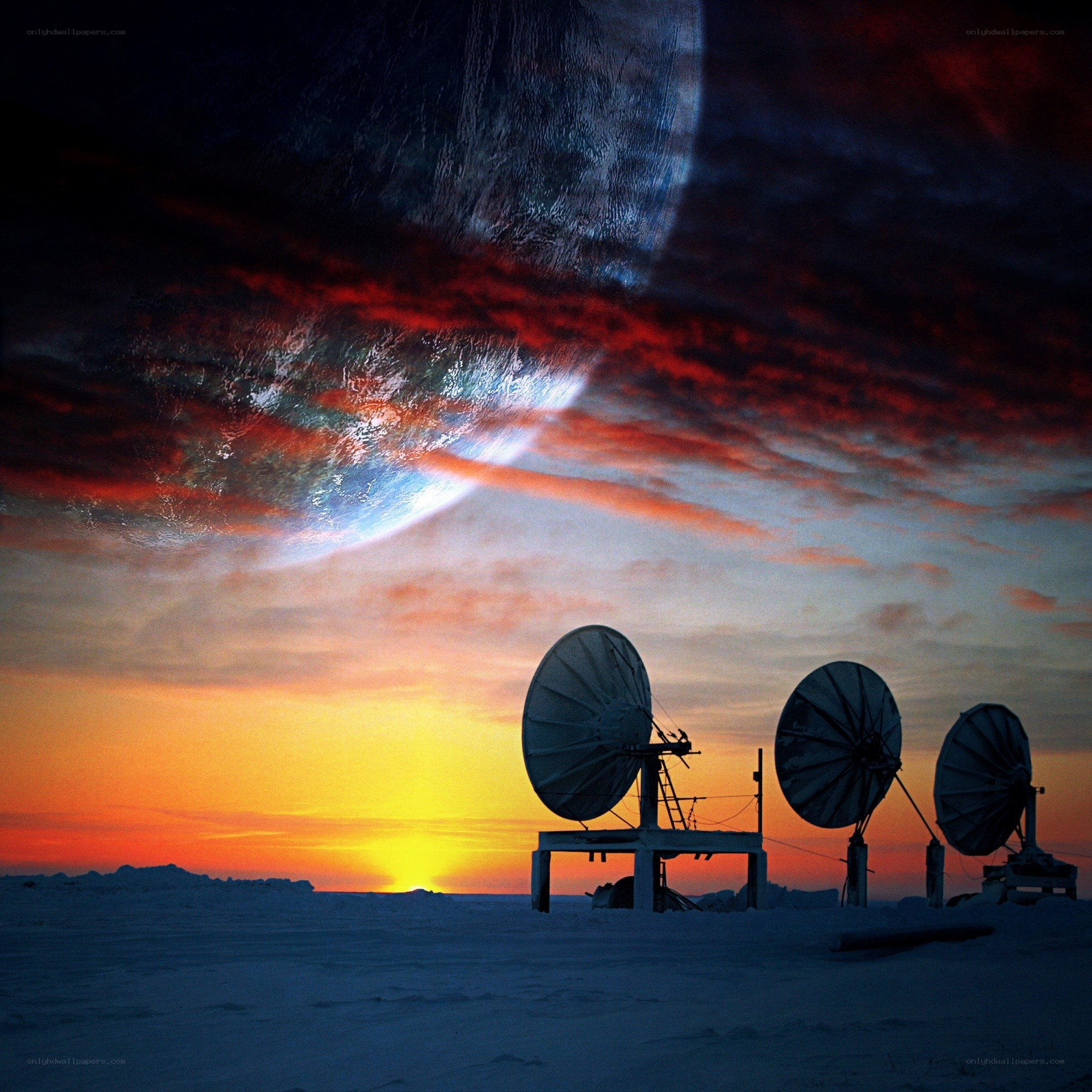 Satellite dishes on alien world