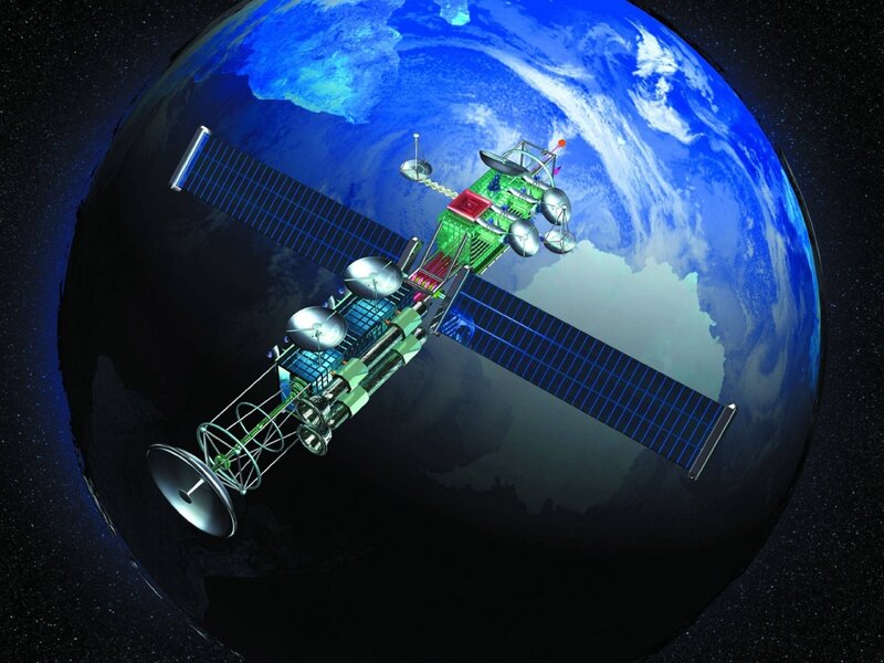 Satellite in Orbit — Blue, Dramatic, 3d Render, Earth, Solar Panels