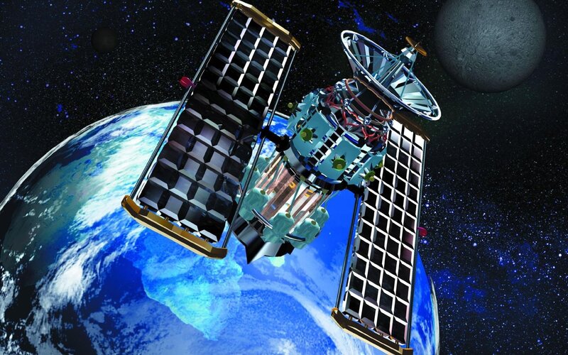 Satellite in Orbit — Blue, Dramatic, Digital Art, Earth