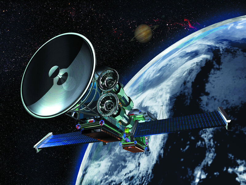 Satellite in Orbit — Blue, Dramatic, Digital Art