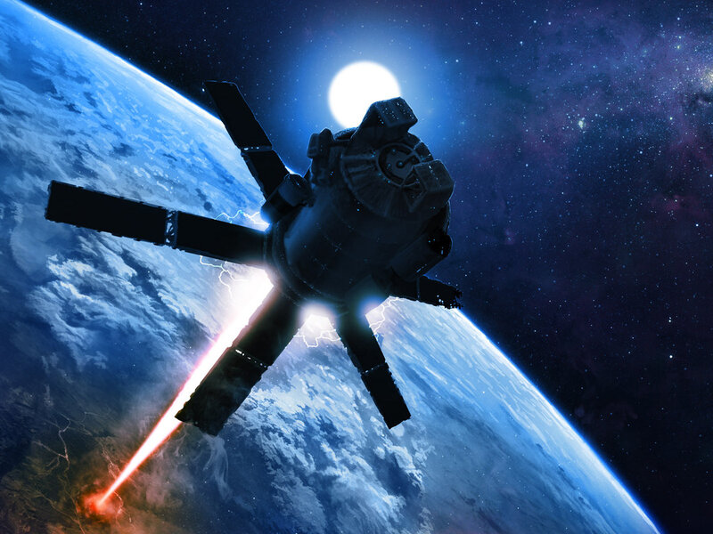 Satellite in Orbit — Blue, Dramatic, Night
