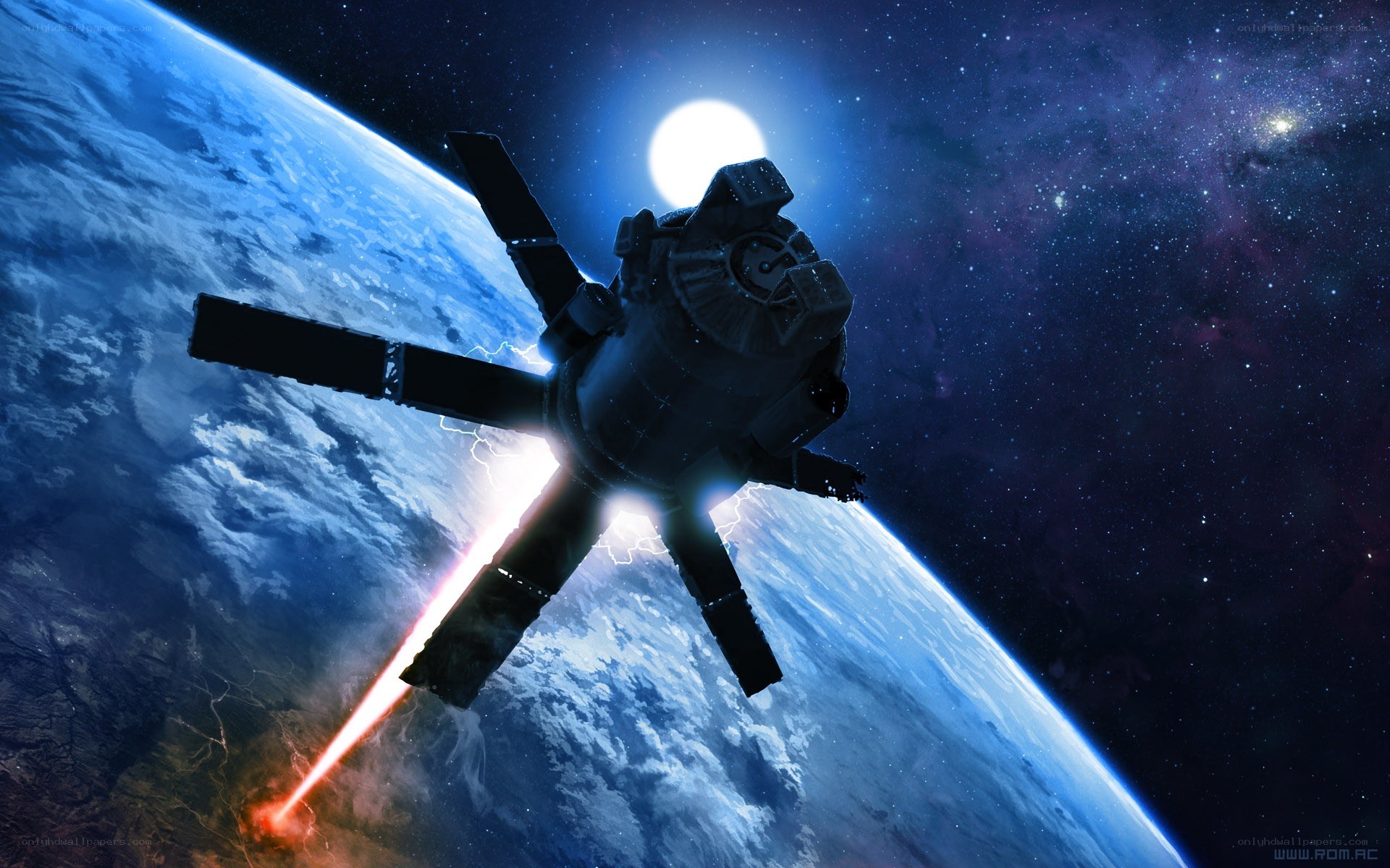 Satellite in orbit over Earth