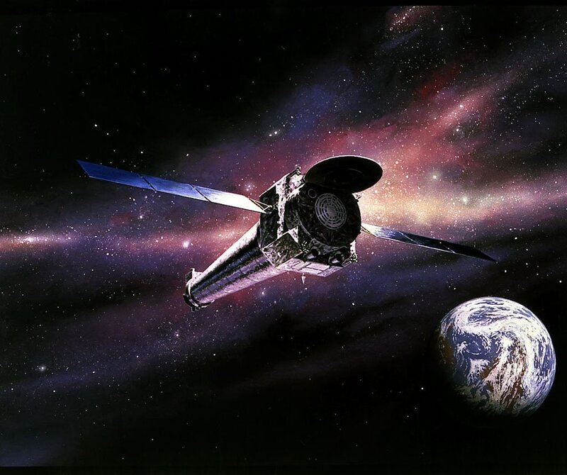 Satellite in space with Earth