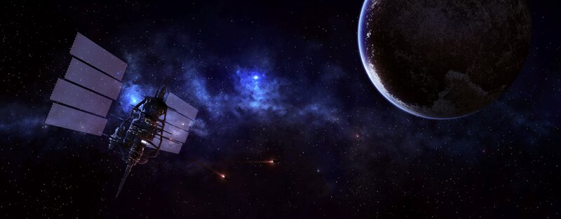 Satellite near a planet in space