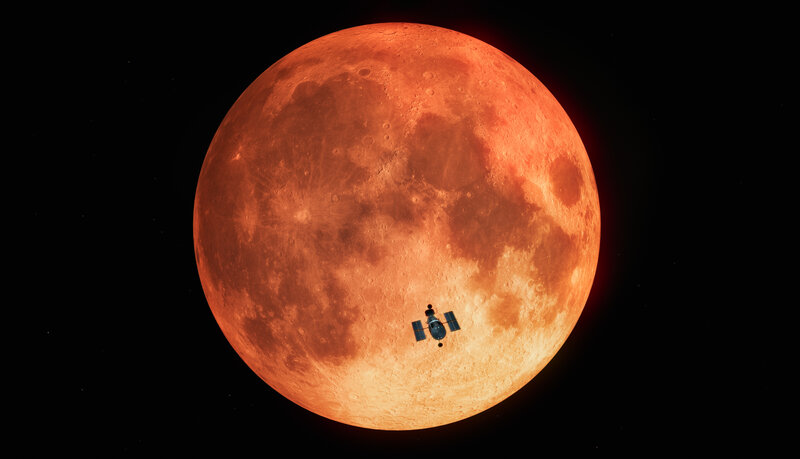 Satellite Near Red Moon