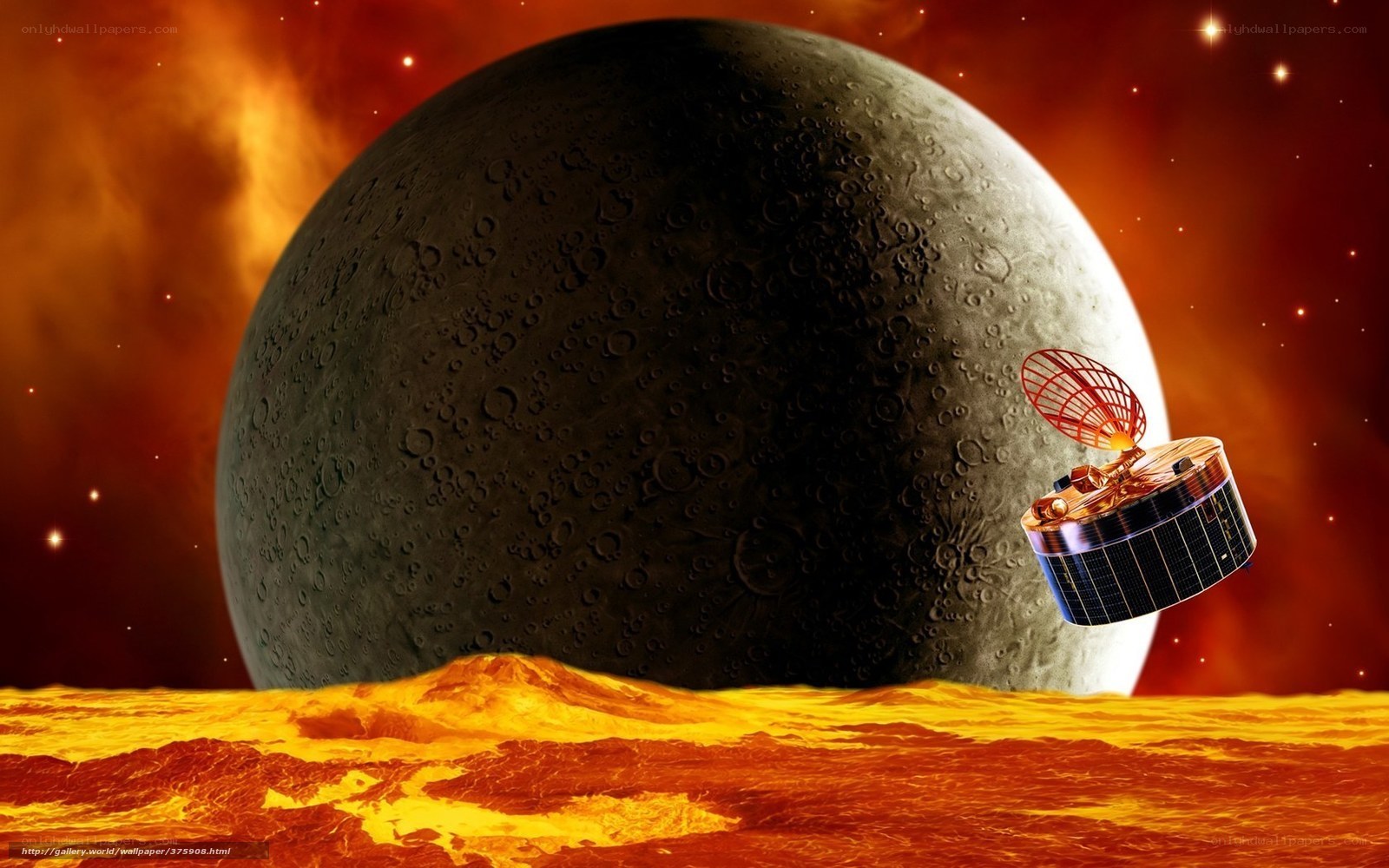 Satellite orbiting a cratered planet