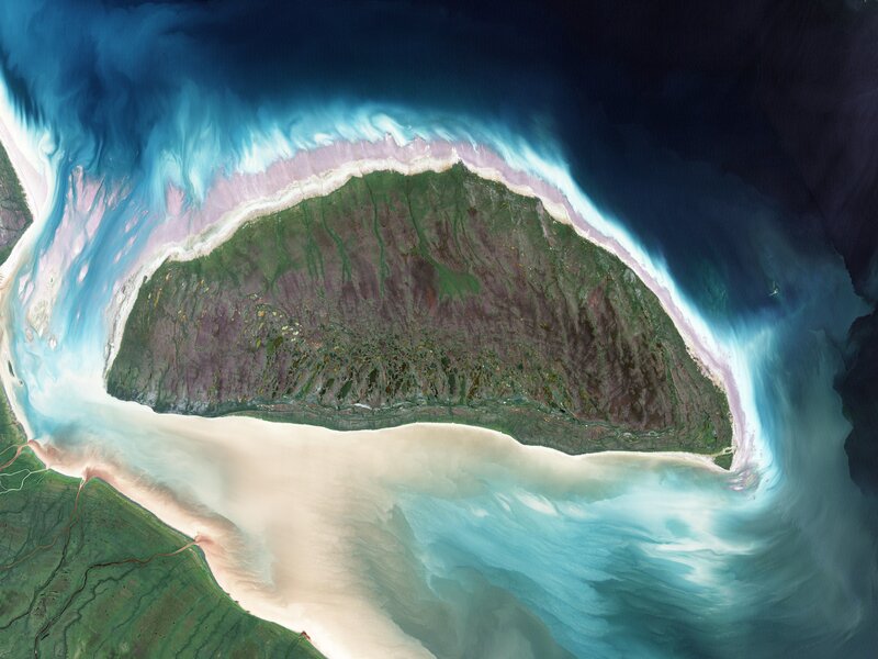 Satellite view of a coastal island