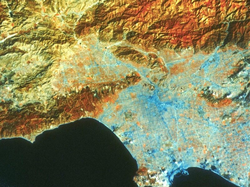 Satellite view of a coastal region