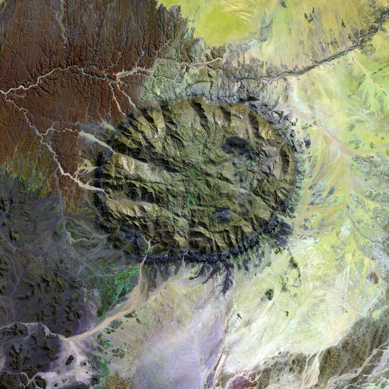 Satellite view of a crater