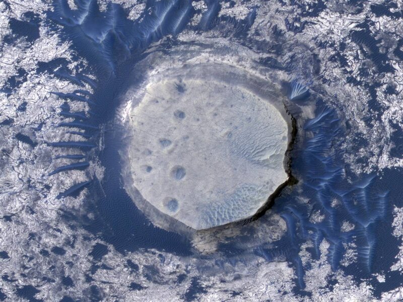 Satellite view of a crater
