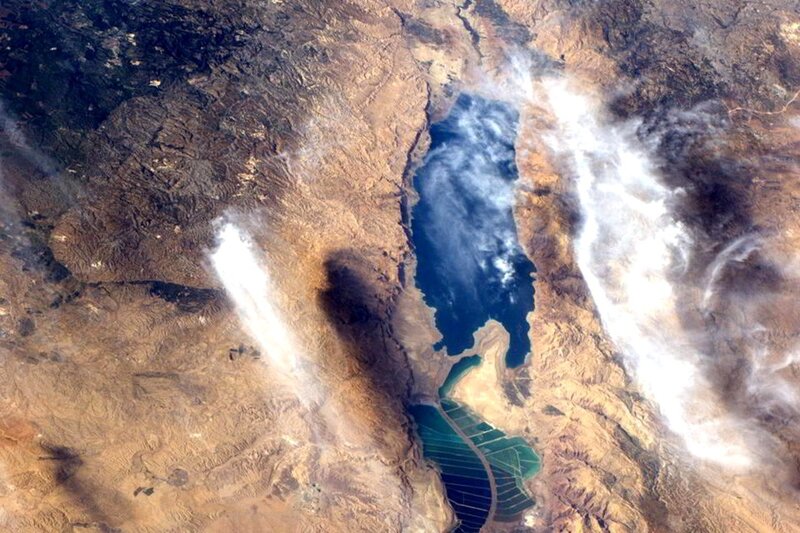 Satellite view of a desert lake