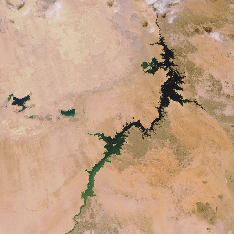 Satellite view of a desert lake