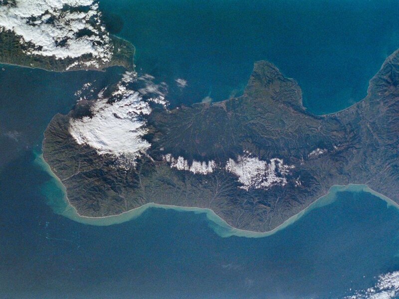 Satellite view of a mountainous island