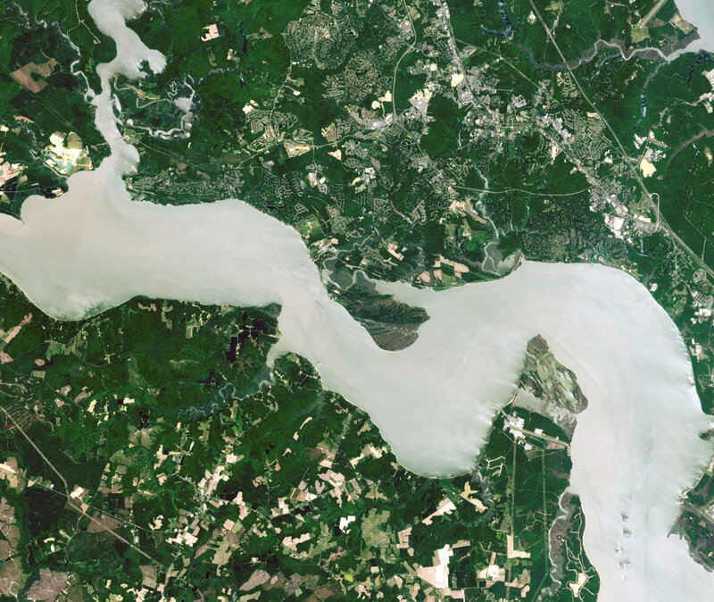 Satellite view of a river delta
