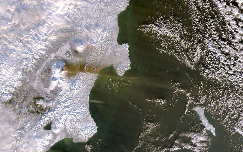 Satellite view of a snowy region